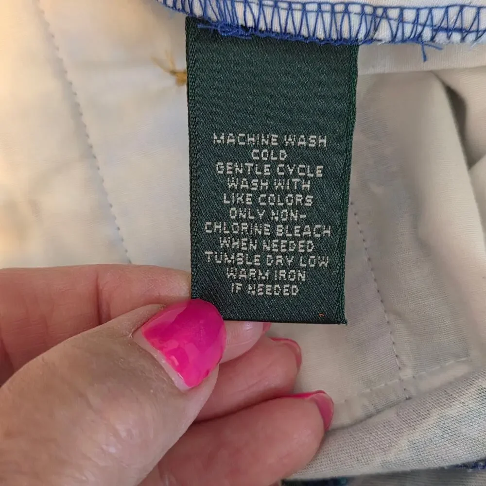 Lauren Ralph Lauren Shorts, Blue Green Paisley, Cuffed, Gold Buttons sz 4